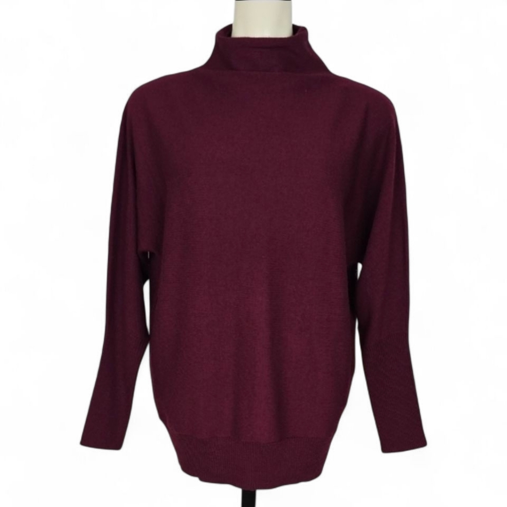 NWT Telluride Women's Burgundy Extra Fine Merino Wool Funnel Neck Sweater Size M